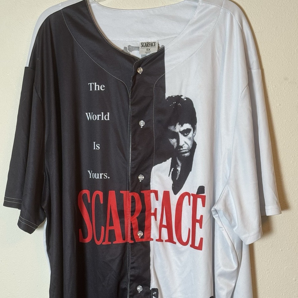 Scarface Baseball Jersey Shirt The World Is Yours Graphic Black White 5X